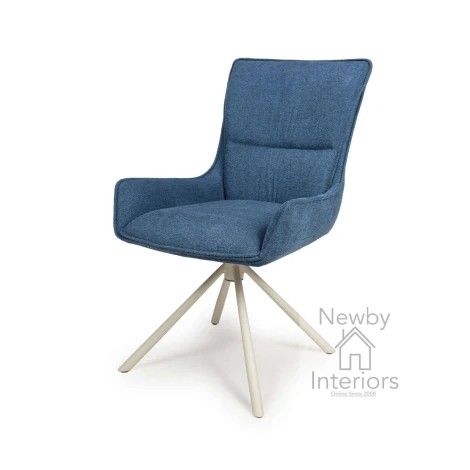 2x Torino Blue Fabric Swivel Dining Chair Metal Legs