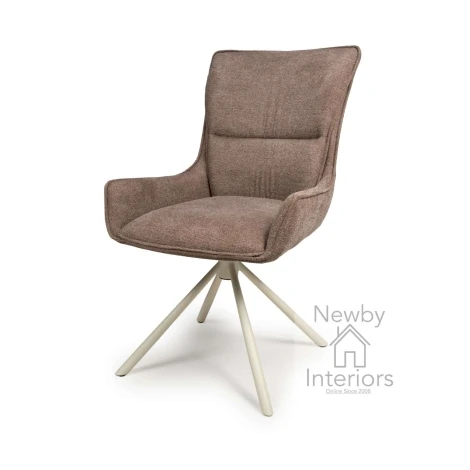 2x Torino Coffee Fabric Swivel Dining Chair Metal Legs