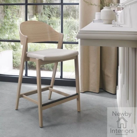 Vega Scandi Oak Bar Stool - Ivory Bonded Leather (3041-09BSPB-IV)