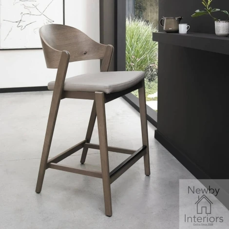 Vega Grey Oiled Oak Bar Stool - Grey Bonded Leather (Single) (3043-09BSPB-GR)