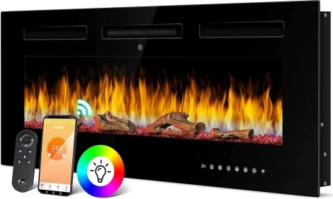 EF-860/BL - 60" Black Media Wall Electric Fireplace Insert - 10 Colour LED Flames & WiFi