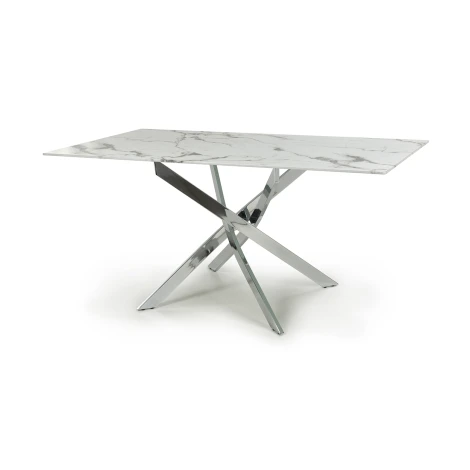 Astoria White/Chrome Marble Effect Glass Dining Table (160cm)