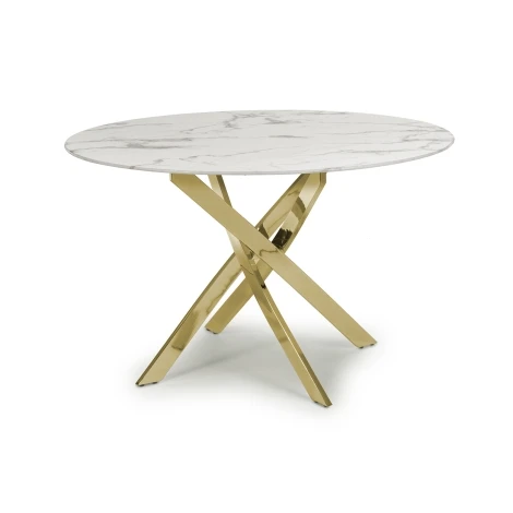 Astoria 120cm Round White/Gold Marble Effect Glass Dining Table (120cm)