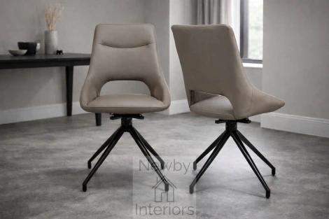 ACE-111-TR - Ace Truffle Leather Effect Swivel Dining Chair, Black Metal Legs (Pair)