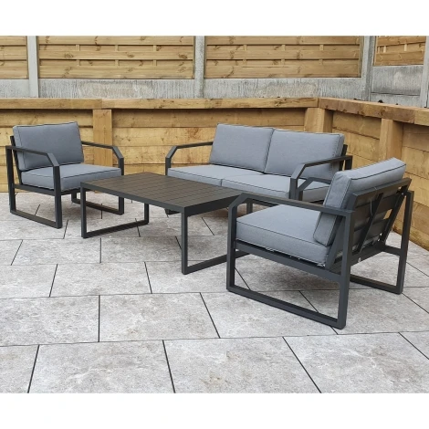 Alarna Outdoor Grey Sofa & 2 Chairs (Powder Coated Aluminium)