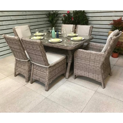 Alexandra Outdoor 6 Seater Dining Set, Grey Rattan (150cm)
