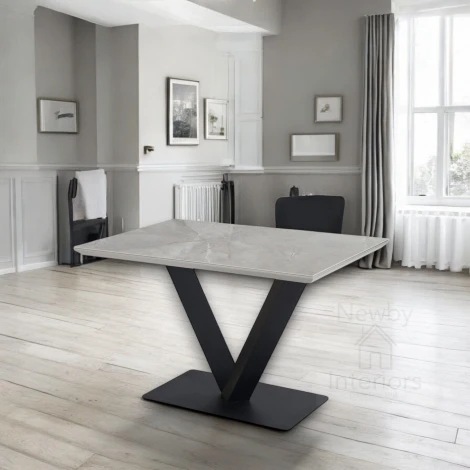 DT-2714GR - Alicia 120cm Gloss Grey Ceramic Dining Table Black V Frame