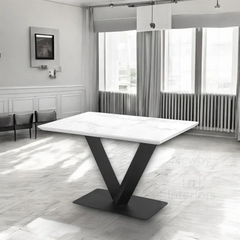 DT-2714WH - Alicia 120cm Gloss White Ceramic Dining Table Black V Frame