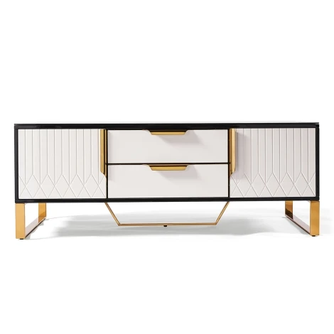 9-RIB-8805-AMA-WHT-GLD-COF - Amal Black & White 2 Dr/2Drw Coffee Table, Gold Accents