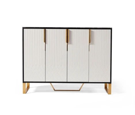 9-RIB-8805-AMA-WHT-GLD-SIDE - Amal Black & White 4dr Sideboard, Gold Accents