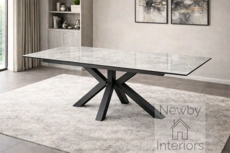 Amari Gloss Ceramic Side Extending Dining Table 120–180cm Rectangular Grey Marble Effect