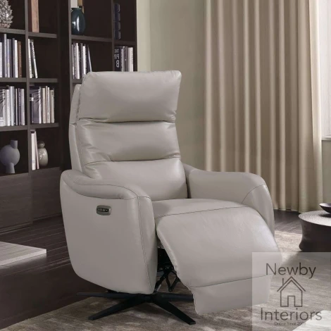 APO-306E-CK - Apollo Chalk Leather Swivel Electric Power Recliner Chair
