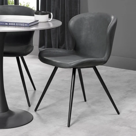 Arlo - Dark Grey Faux Leather Chair with Black Legs (Pair)