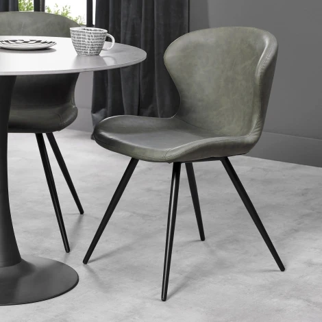 Arlo - Olive Vintage Faux Leather Chair with Black Legs (Pair)