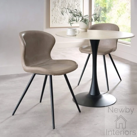 H1080-09-STV - Arlo - Vintage Stone Faux Leather Chair with Black Legs (Pair)