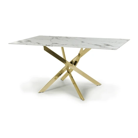 Astoria White/Gold Marble Effect Glass Dining Table (160cm)