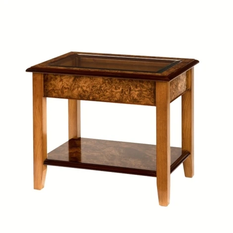 Reproduction Burr Walnut Glass Coffee Table
