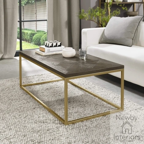 2006-05 - Athena Fumed Oak Coffee Table with Gold Metal Frame