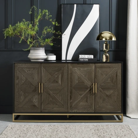 Athena Fumed Oak & Brass Wide Sideboard