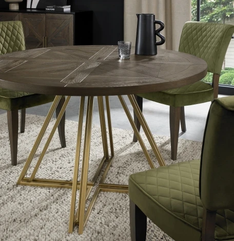 Athena Fumed Oak & Brass 4 Seater Circular Dining Table