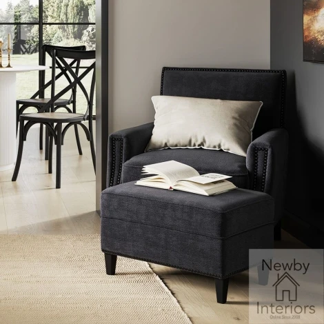 ATTANTFSL - Atticus Anthracite Grey Fabric Padded Footstool with Wooden Legs