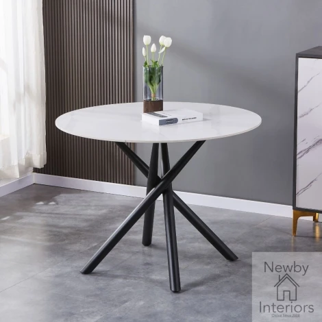 934-32-01 - Avesta White Marble Effect Round Dining Table (100cm)