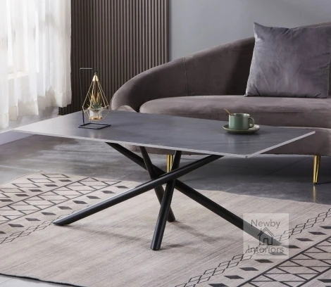 997-03-11 - Avesta Grey Ceramic Top Coffee Table with Cross Frame Legs