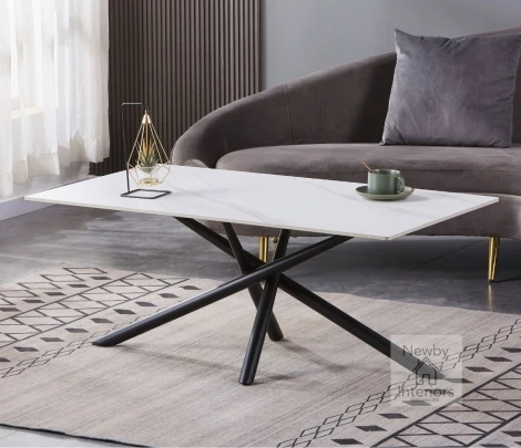 997-07-11 - Avesta White Ceramic Top Coffee Table with Cross Frame Legs