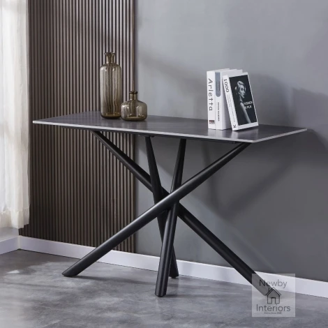 998-03-12 - Avesta Grey Ceramic Top Console Table with Cross Frame Legs