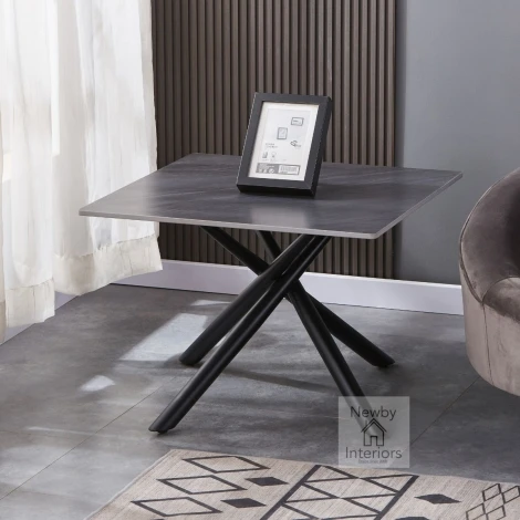 999-03-60 - Avesta Grey Ceramic Top End Table with Cross Frame Legs
