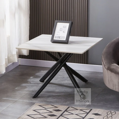 999-07-60 - Avesta White Ceramic Top End Table with Cross Frame Legs