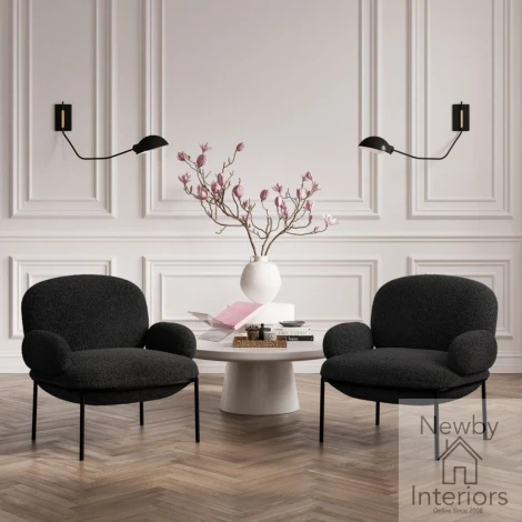 AVEBLACHA - Avery Black Sherpa Fabric Accent Chair with Black Metal Frame