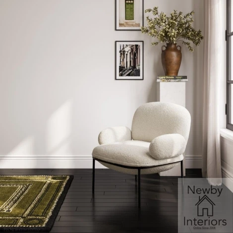 AVEIVOCHA - Avery Ivory Sherpa Fabric Accent Chair with Black Metal Frame