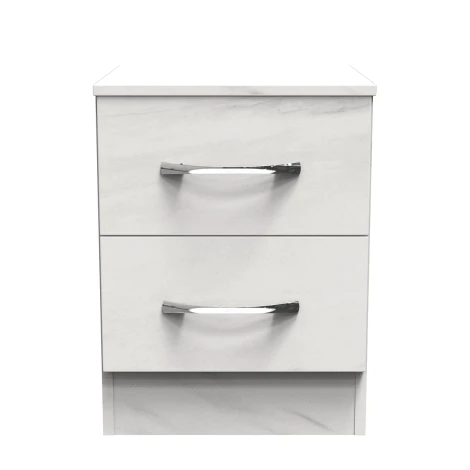 Avon White Marble Effect 2 Drawer Bedside Cabinet