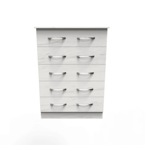 Avon White Marble Effect 5 Drawer Wide Chest