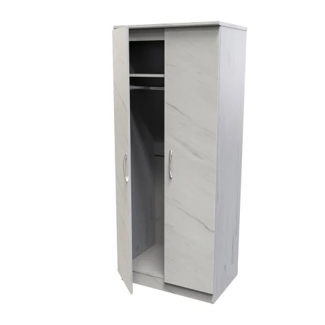Avon White Marble Effect 2 Door Double Plain Wardrobe