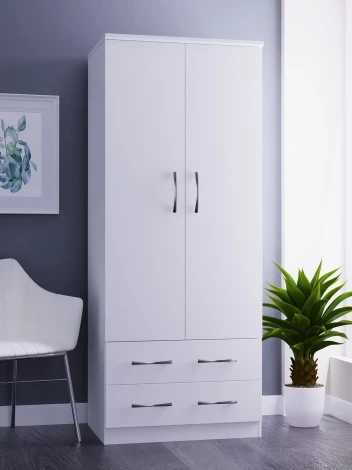 AVN061-W - Avon White Matt 2 Drawer Double Plain Wardrobe