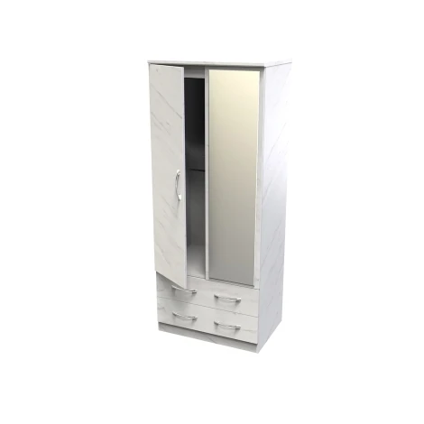 Avon White Marble Effect 2 Drawer Double Mirrored Wardrobe