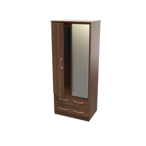 Avon Noche Walnut 2 Drawer Tall Double Mirrored Wardrobe