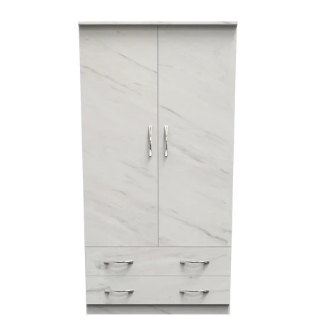 Avon White Marble Effect 2 Door 2 Drawer Plain Wardrobe