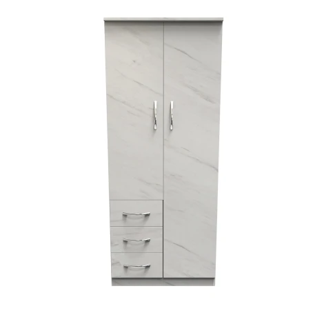 Avon White Marble Effect 2 Door 3 Drawer Plain Wardrobe 