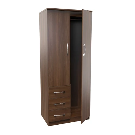 Avon Noche Walnut 2 Door 3 Drawer Double Plain Wardrobe