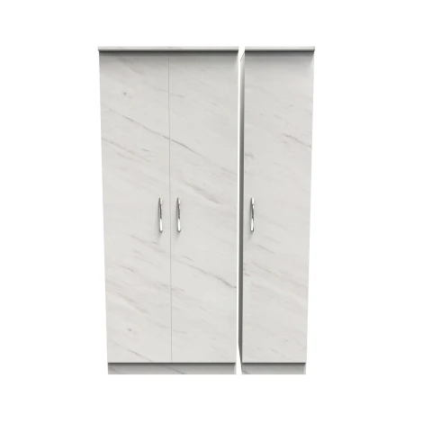 Avon White Marble Effect 3 Door Triple Plain Wardrobe