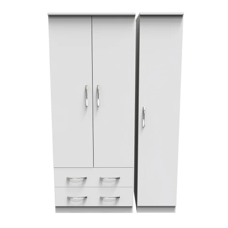 AVN131-W - Avon White Matt 3 Door 2 Drawer Triple Plain Wardrobe