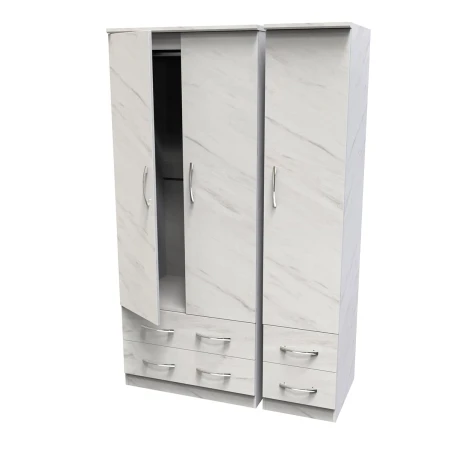 Avon White Marble Effect 3 Door 4 Drawer Triple Plain Wardrobe