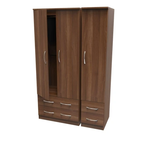 Avon Noche Walnut 3 Door 4 Drawer Triple Plain Wardrobe