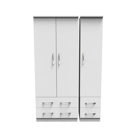 AVN151-W - Avon White Matt 3 Door 4 Drawer Triple Plain Wardrobe
