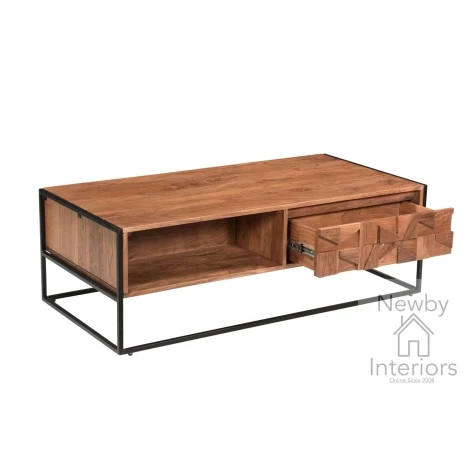 AXI-007 - Axis Acacia Wood Low Coffee Table with Metal Frame