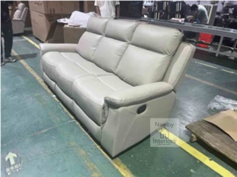 AYTOS-3R-FG - Aytos Frost Grey Leather 3 Seater Manual Recliner Sofa