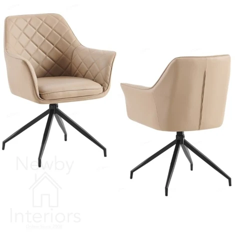 CH-177MI - Azure - 2x Mink PU Leather Swivel Dining Chairs with Black Metal Legs